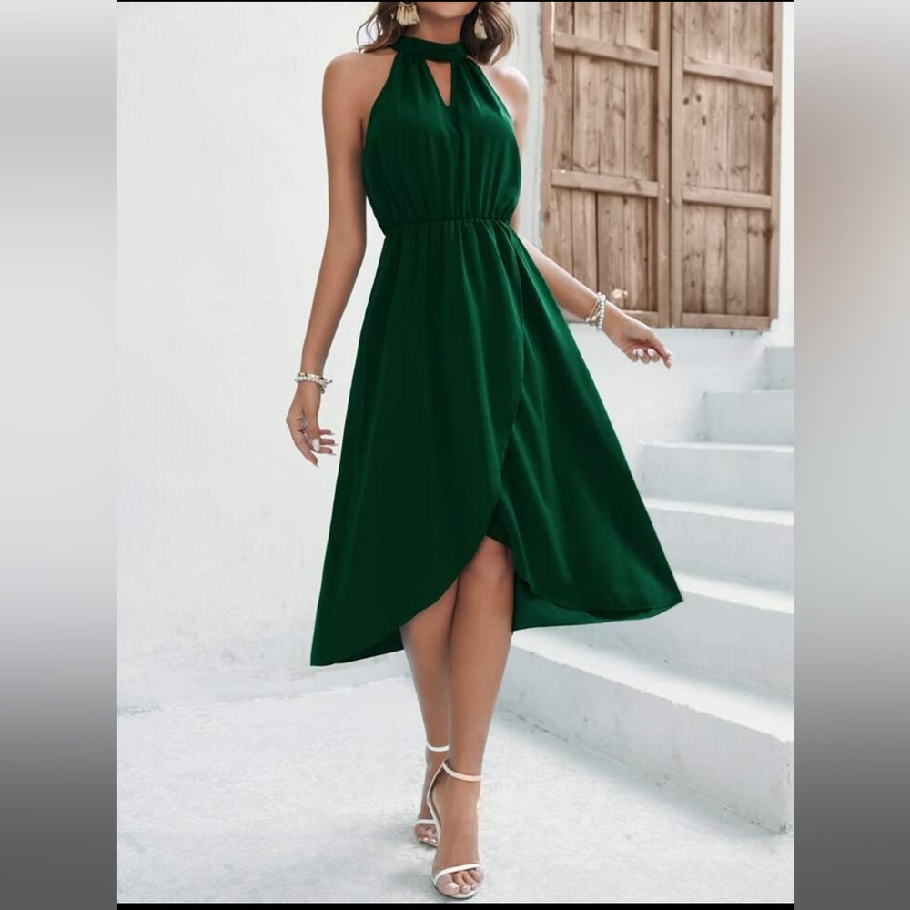 SHEIN Frenchy Halter Keyhole Neckline Asymmetrical Wrap Hem Dress